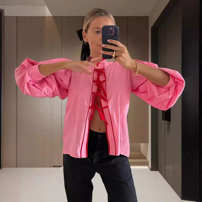 Blouse moderne pour femme avec cordon de serrage et manches bouffantes Chic und Stil
