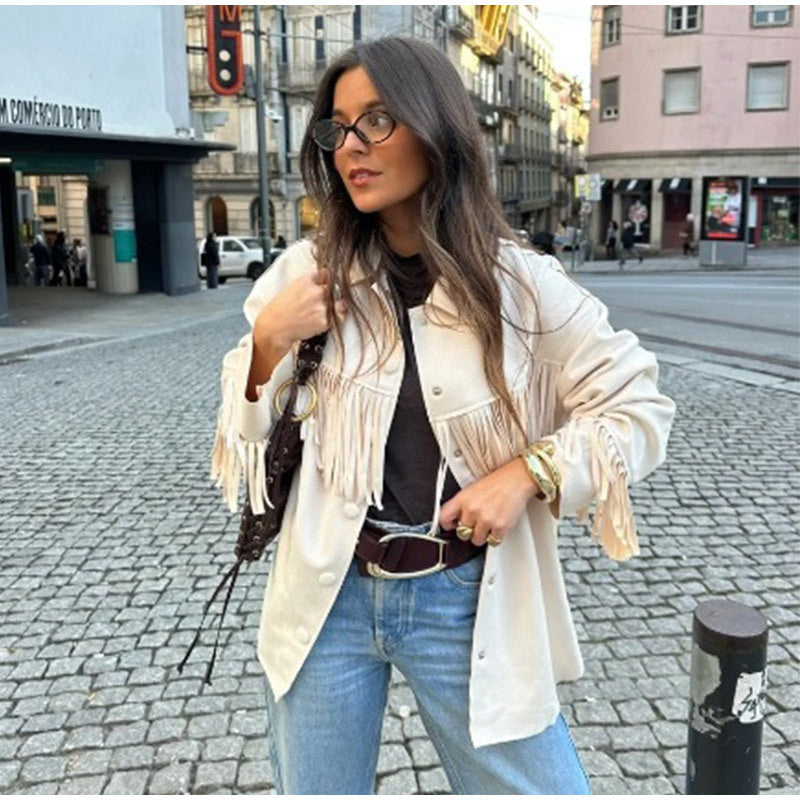 Fringed jacket for women in soft faux leather Chic und Stil