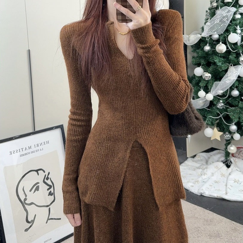 Robe en tricot pour dames avec une fente élégante et un design structuré Chic und Stil