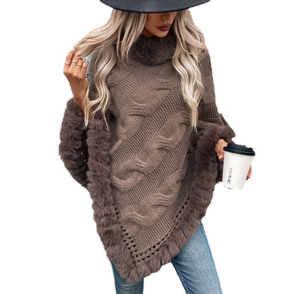 Dames pull-poncho douillet avec garniture en fausse fourrure douce et motif en torsades Chic und Stil