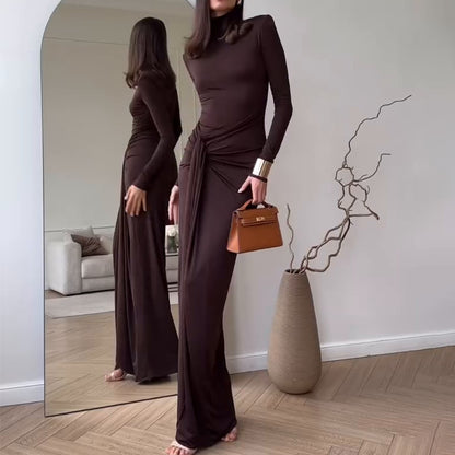 Dames Élégante Robe Maxi avec Plis et Fente Haute Chic und Stil