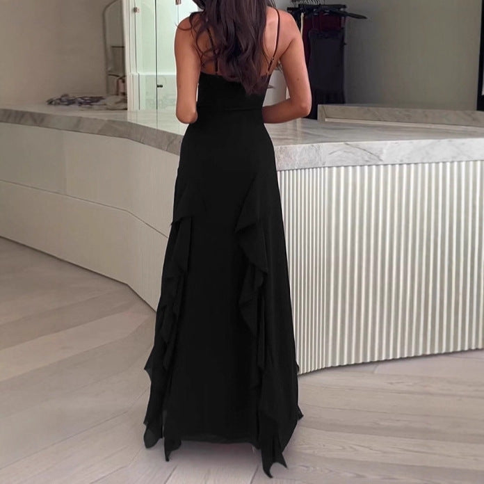 Dames Élégant Robe Maxi avec décolleté en V profond et fente latérale Chic und Stil