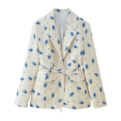 Elegant blazer jacket for women with floral pattern and adjustable belt Chic and Style