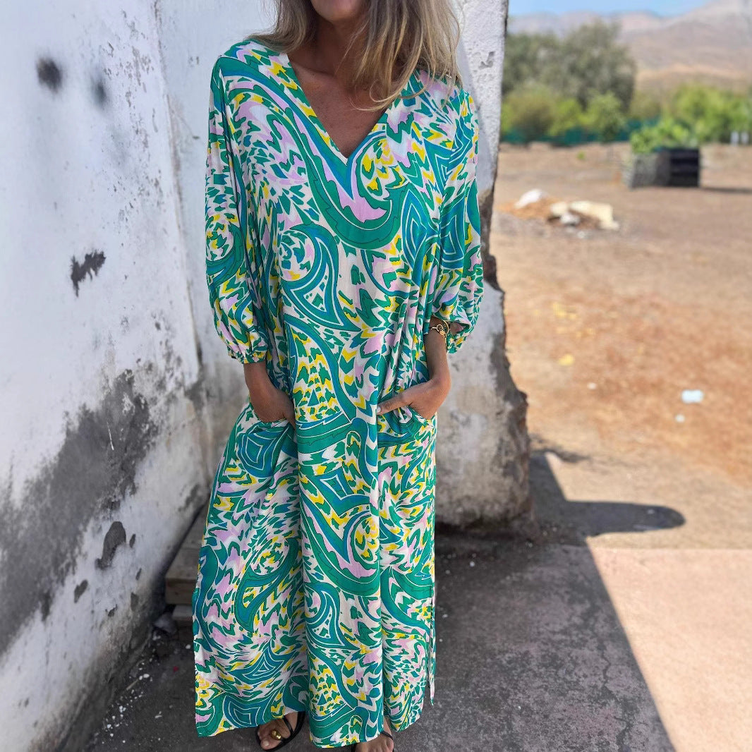 Robe Maxi Imprimée Vibrante Femme Chic und Stil