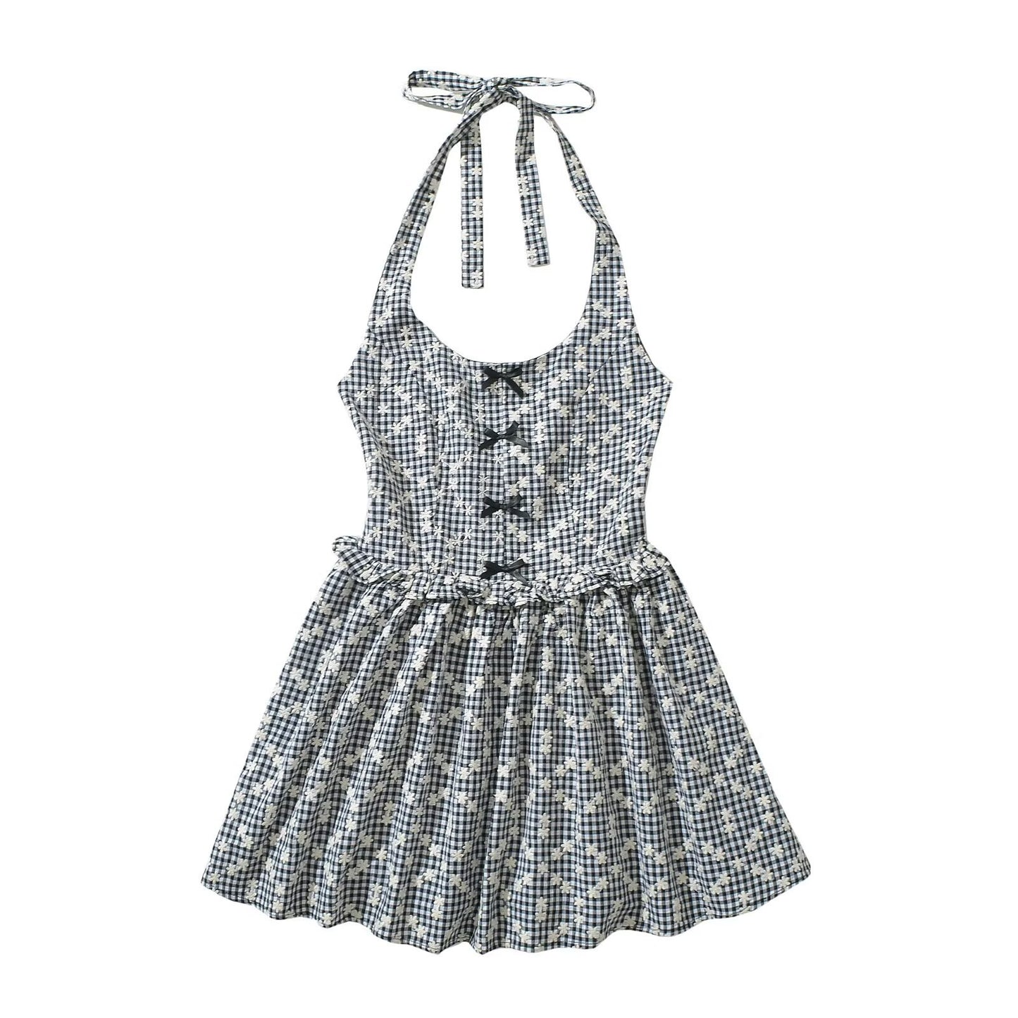 Robe de loisirs pour dames avec un dos nu ludique et un design à carreaux floraux Chic und Stil