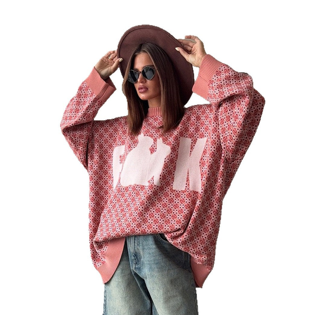 Pull en tricot surdimensionné pour femmes avec motif créatif Chic und Stil