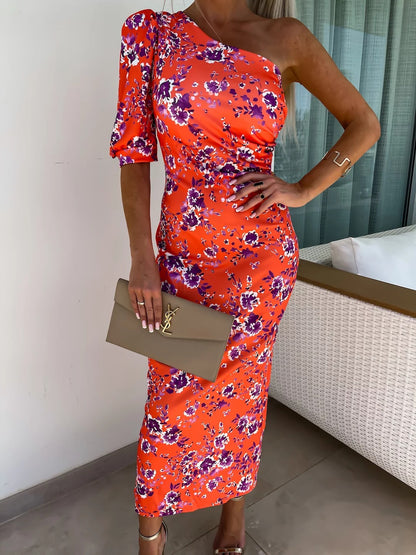 Robe maxi à imprimé floral à épaule unique Chic und Stil