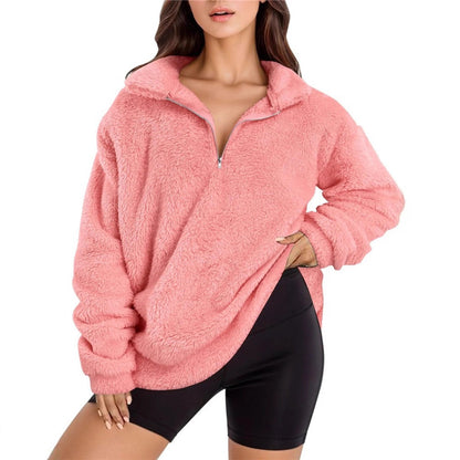 Dames doux pull en fleece avec demi-fermeture éclair Chic und Stil