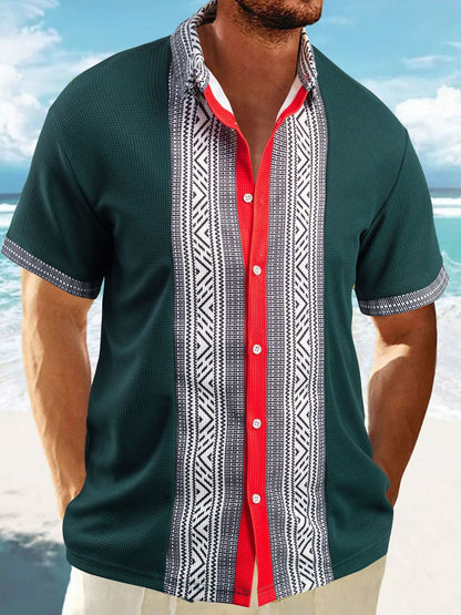 Chemise décontractée à manches courtes pour hommes avec motif géométrique et texture respirante Chic und Stil
