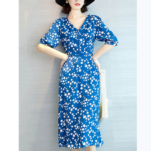 Robe midi portefeuille florale pour femmes Chic und Stil