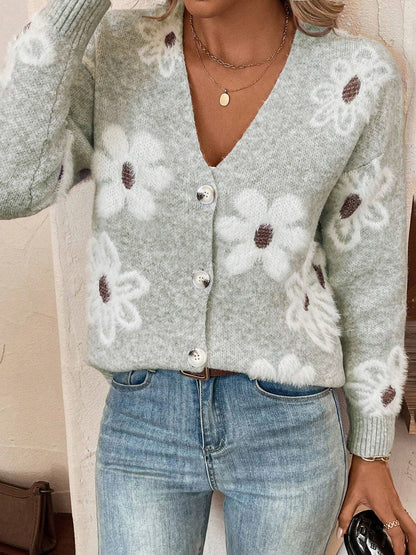 Dames cardigan floral avec décolleté en V et boutons Chic und Stil
