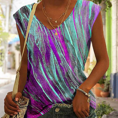 Dames haut à col en V avec motif artistique Chic und Stil