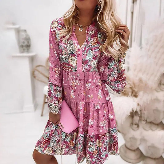 Robe tiered florale bohémienne pour femmes Chic und Stil