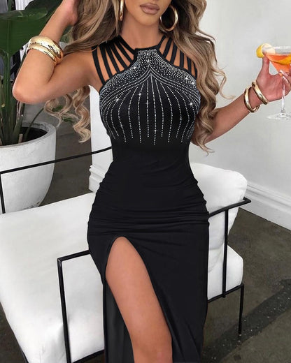 Dames Robe de soirée élégante avec des ornements en strass et une fente profonde Chic und Stil