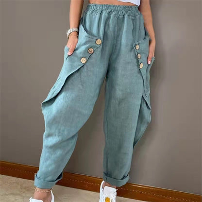 Women Casual Chino Pants with Button-Adorned Pockets Chic and Style