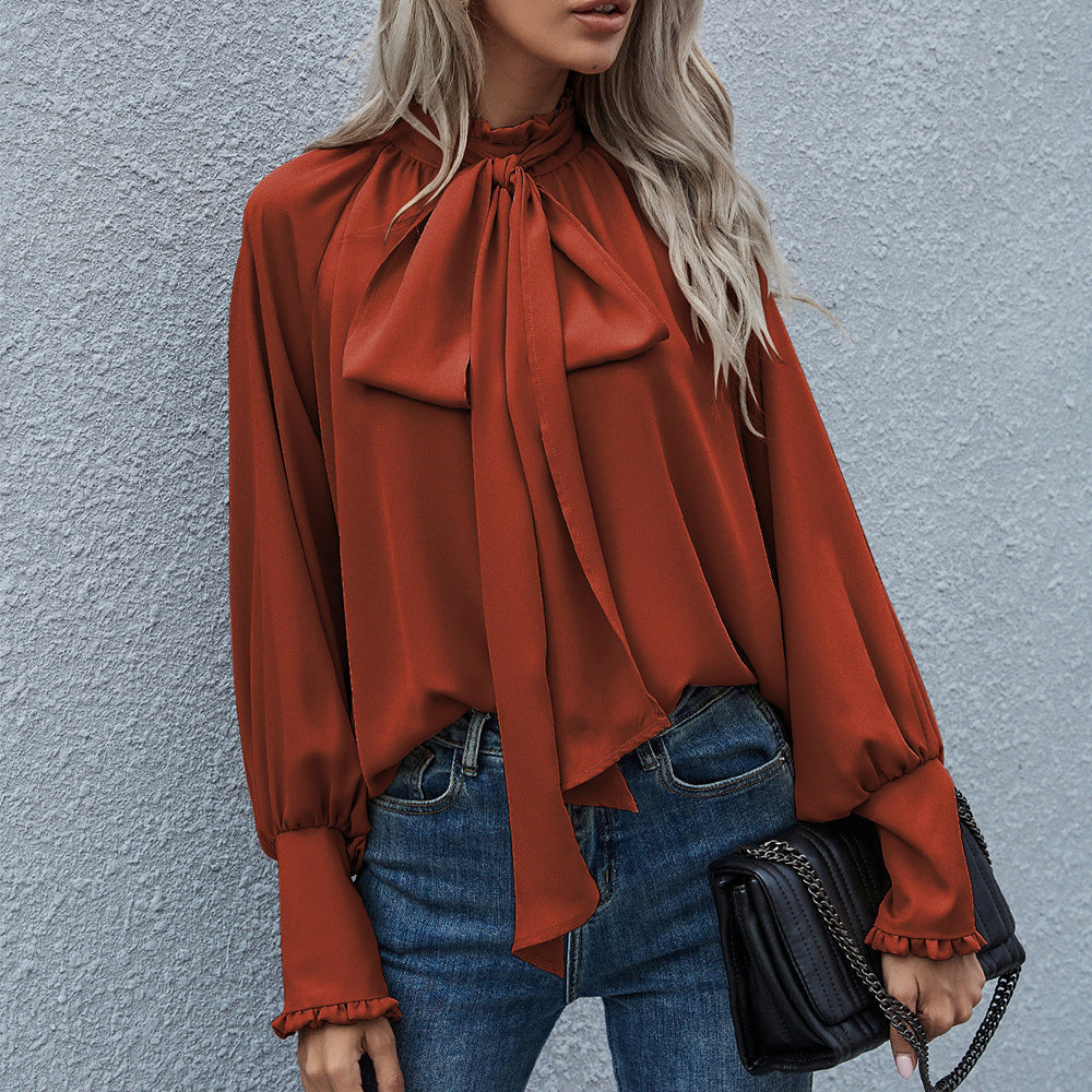 Dames Élégante blouse avec nœud et manches bouffantes Chic und Stil