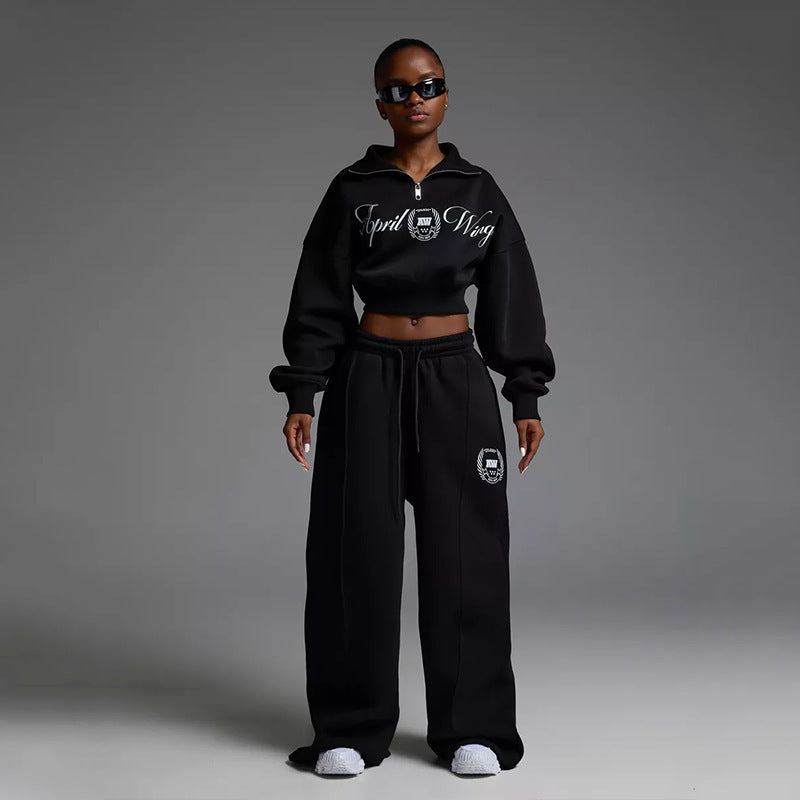 Ladies Short Sporty Sweatshirt and Casual Pants Set Chic and Style