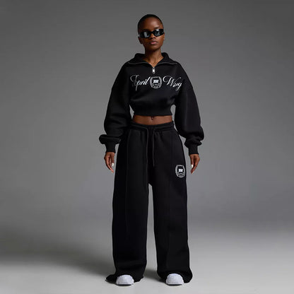 Ladies Short Sporty Sweatshirt and Casual Pants Set Chic and Style