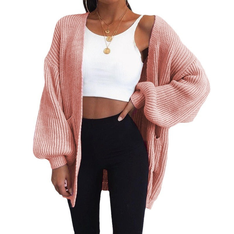 Dames gros tricot cardigan avec coupe ample et manches bouffantes décontractées Chic und Stil