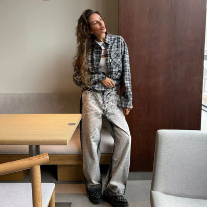 Baggy Jeans for women with a unique bicolored design Chic and Style