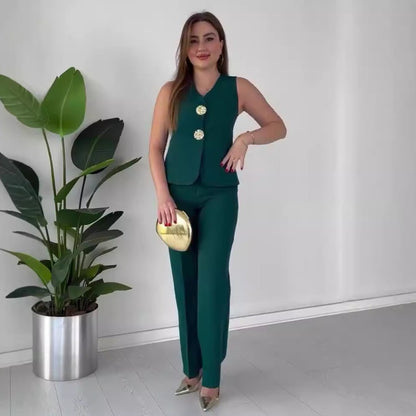 Dames ensemble élégant composé d'un haut sans manches et de pantalons palazzo Chic und Stil