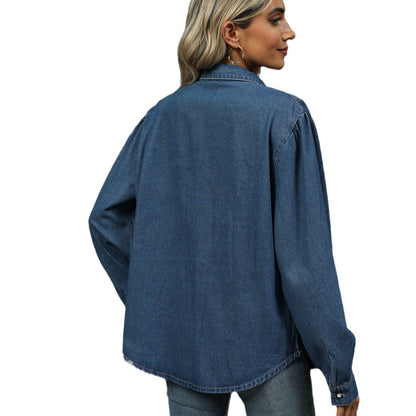 Women's denim blouse with pleated details and elegant cut Chic und Stil
