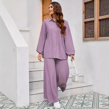 Chic and stylish casual set for women with structured top and wide pants