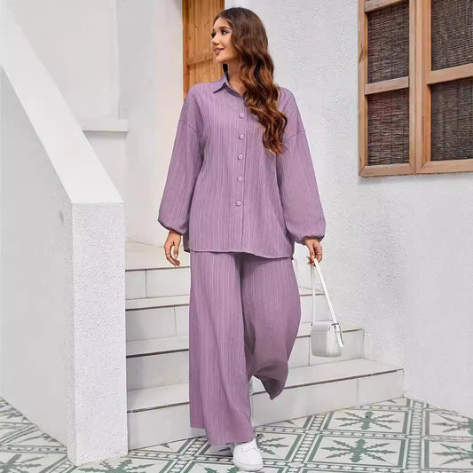 Chic and stylish casual set for women with structured top and wide pants