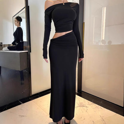 Robe maxi à manches longues pour femmes avec design asymétrique et détails volantés Chic und Stil
