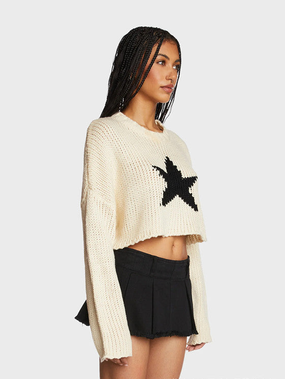 Pull-over en grosses mailles tendance pour femmes avec application d'étoiles chics et stylées