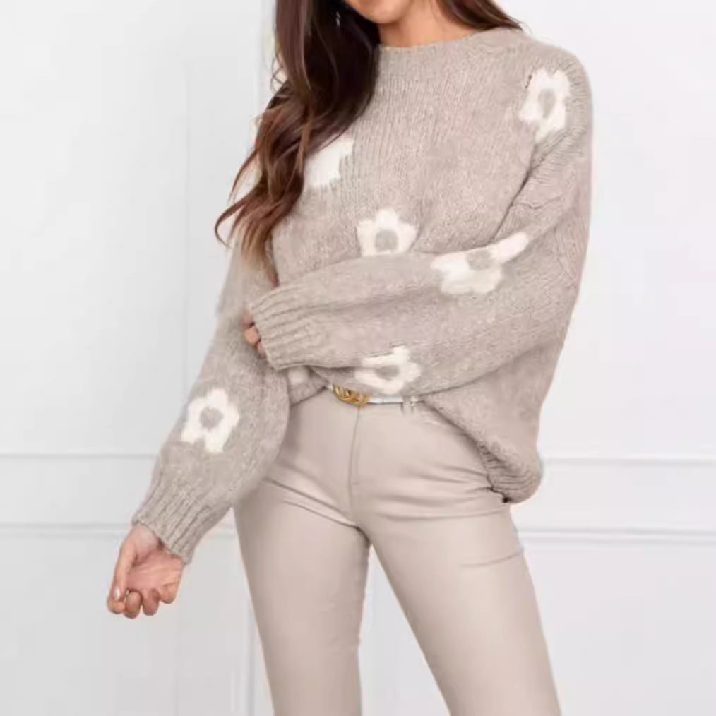 Pull en tricot confortable pour dames avec motif floral WS