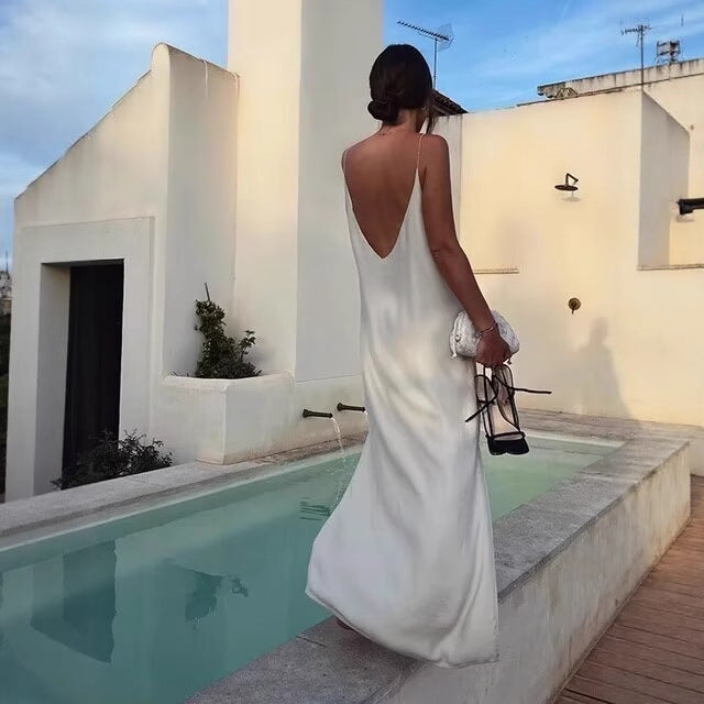 Robe maxi femme avec fente latérale et bretelles modernes Chic und Stil