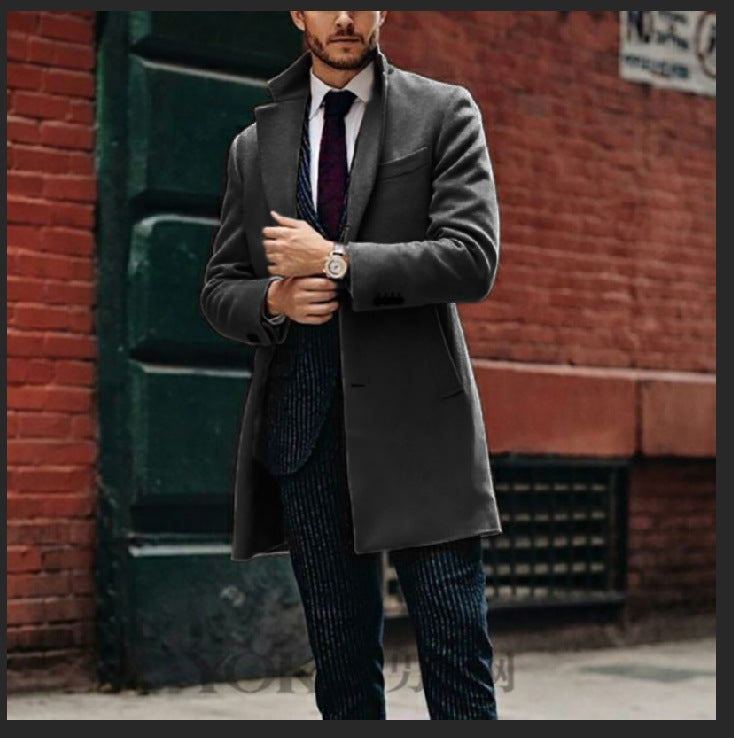 Elegant wool coat for men with chic lapels and practical pockets