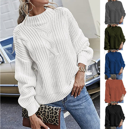Pull en grosse maille pour femmes avec design en torsades et col montant Chic und Stil