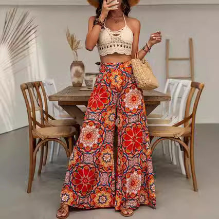 Chic and Style floral pattern wide Palazzo pants for ladies