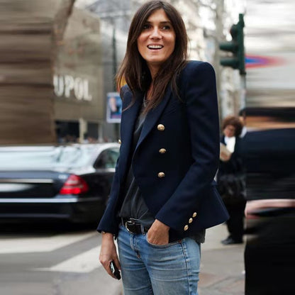 Dames Élégante Blazer à Doublé Rangée avec Boutons Dorés Chic und Stil