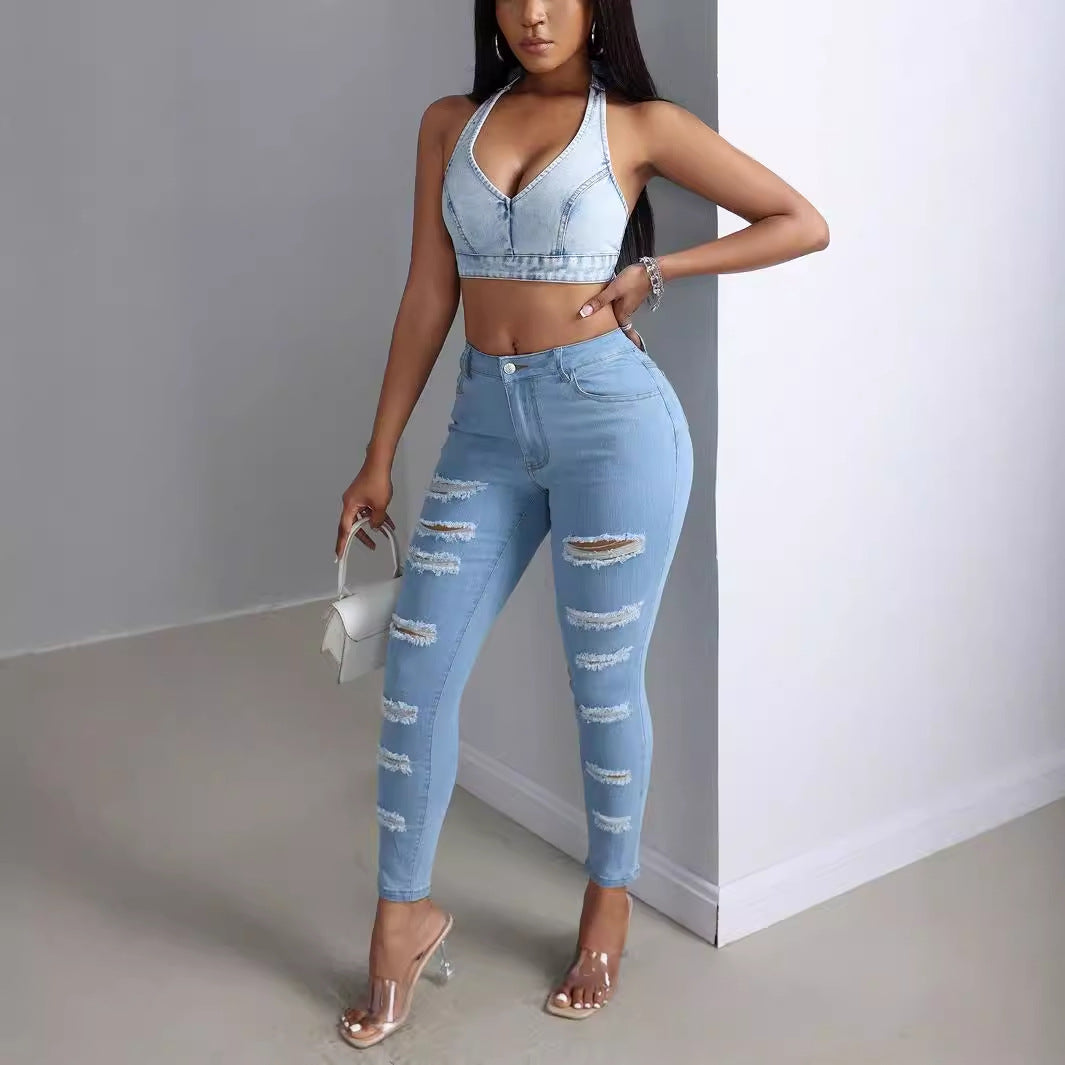 Dames cropped Denim-Top Chic und Stil