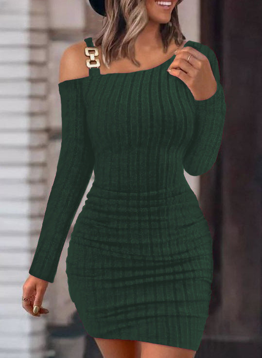 Robe ajustée à côtes pour femmes avec design sans épaule et détails à la mode Chic und Stil