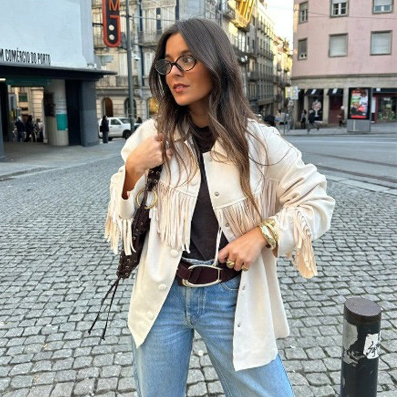 Fringed jacket for women in soft faux leather Chic und Stil