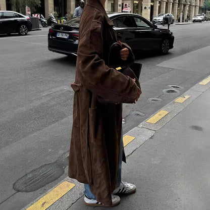 Ladies elegant suede trench coat with generous cut Chic und Stil