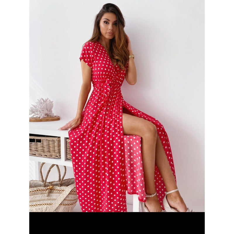 Robe maxi à pois pour femmes avec fente latérale Chic und Stil
