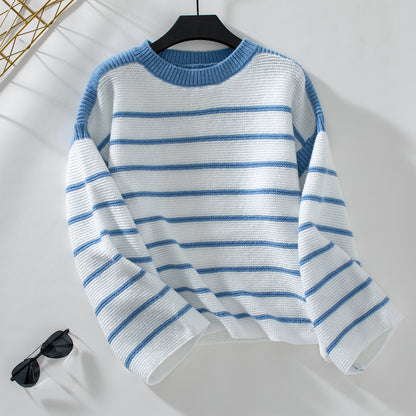 Pull en tricot décontracté pour femmes avec motif rayé bloquant et coupe ample Chic und Stil