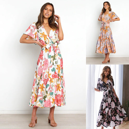 Robe maxi florale pour femmes avec manches à volants Chic und Stil