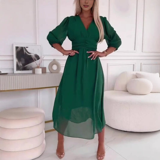 Femme Robe Maxi Fluide à encolure en V Chic und Stil