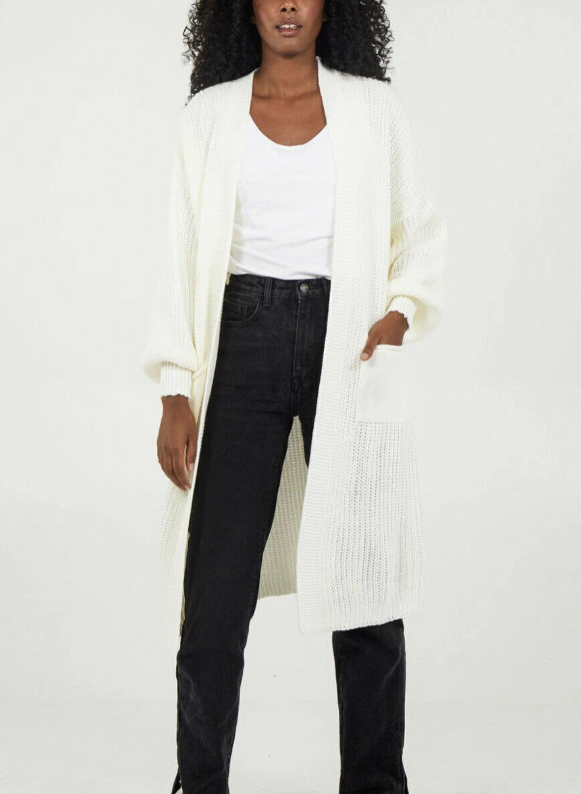 Dames Grand cardigan en tricot avec silhouette aérienne et manches volumineuses Chic und Stil