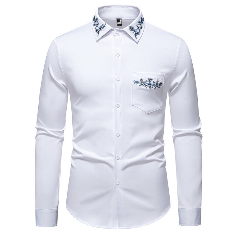 Chemise à manches longues pour hommes avec une élégante broderie florale et un col moderne Chic und Stil