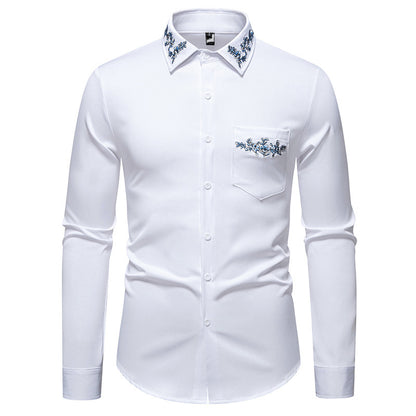 Chemise à manches longues pour hommes avec une élégante broderie florale et un col moderne Chic und Stil