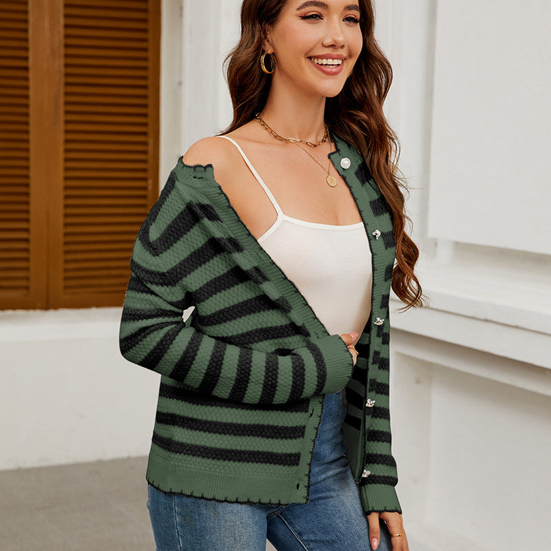 Dames cardigan à la mode avec des rayures uniques et un design texturé Chic und Stil