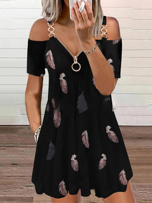 Robe décontractée légère pour femmes avec design d'épaules dénudées et fermeture éclair Chic und Stil