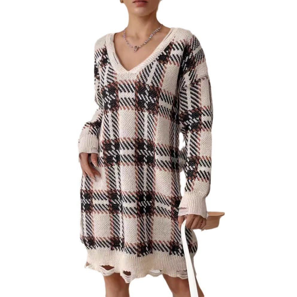 Pull en grosse maille à motif à carreaux pour femmes Chic und Stil
